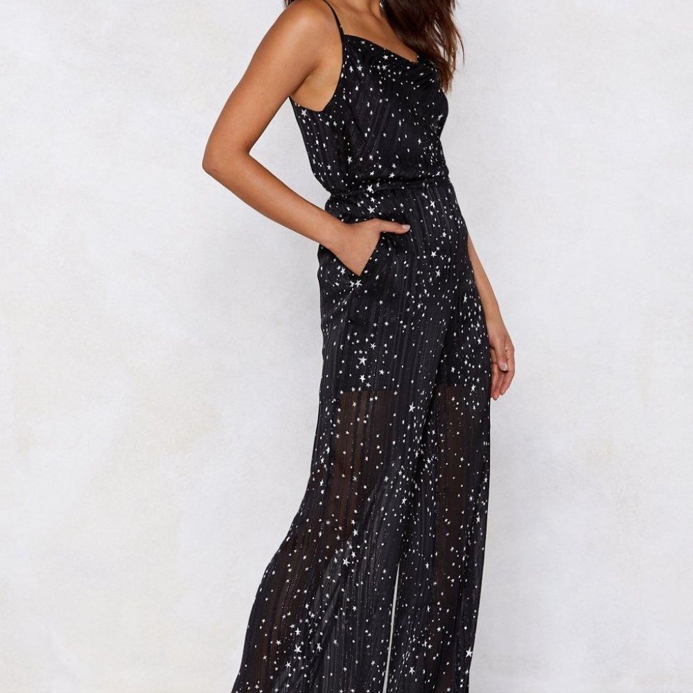 Nasty Gal Stars and Stripes Chiffon Jumpsuit, size 8, brand new with tags